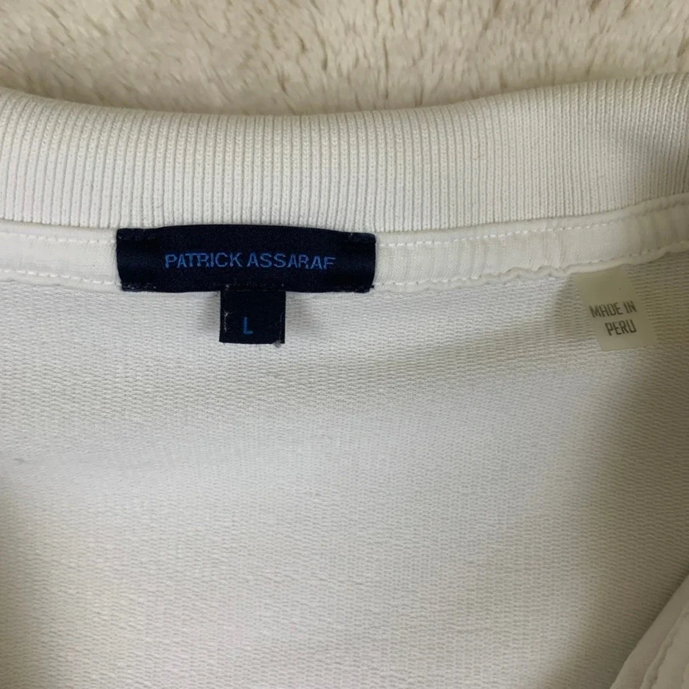 Patrick Assaraf Mens Full Zip Track Jacket‎ Large Pima Cotton White Lightweight